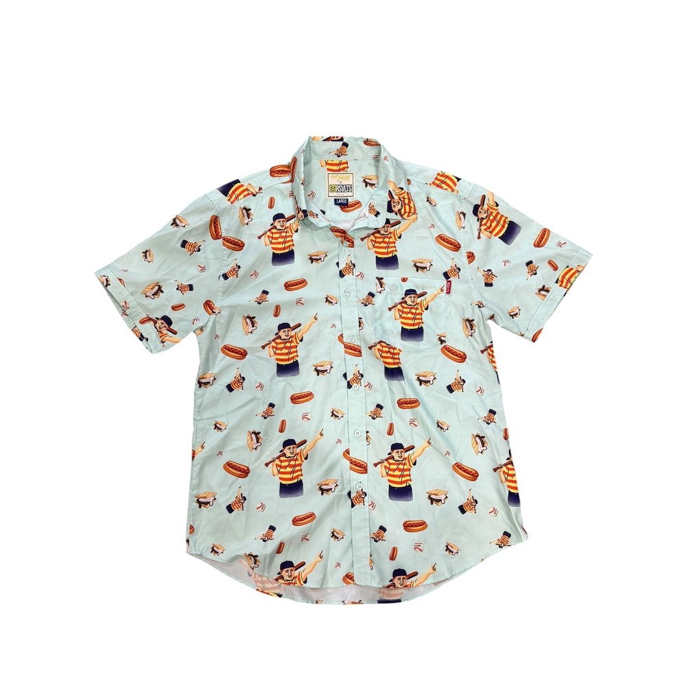 RSVLTS The Sandlot Ham Porter Smores Hot Dog Button Down Shirt Mens Large L Blue - Picture 2 of 11